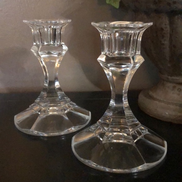(2)Glass Candle Holders-Clear-4in tall